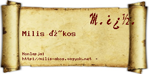 Milis Ákos névjegykártya
